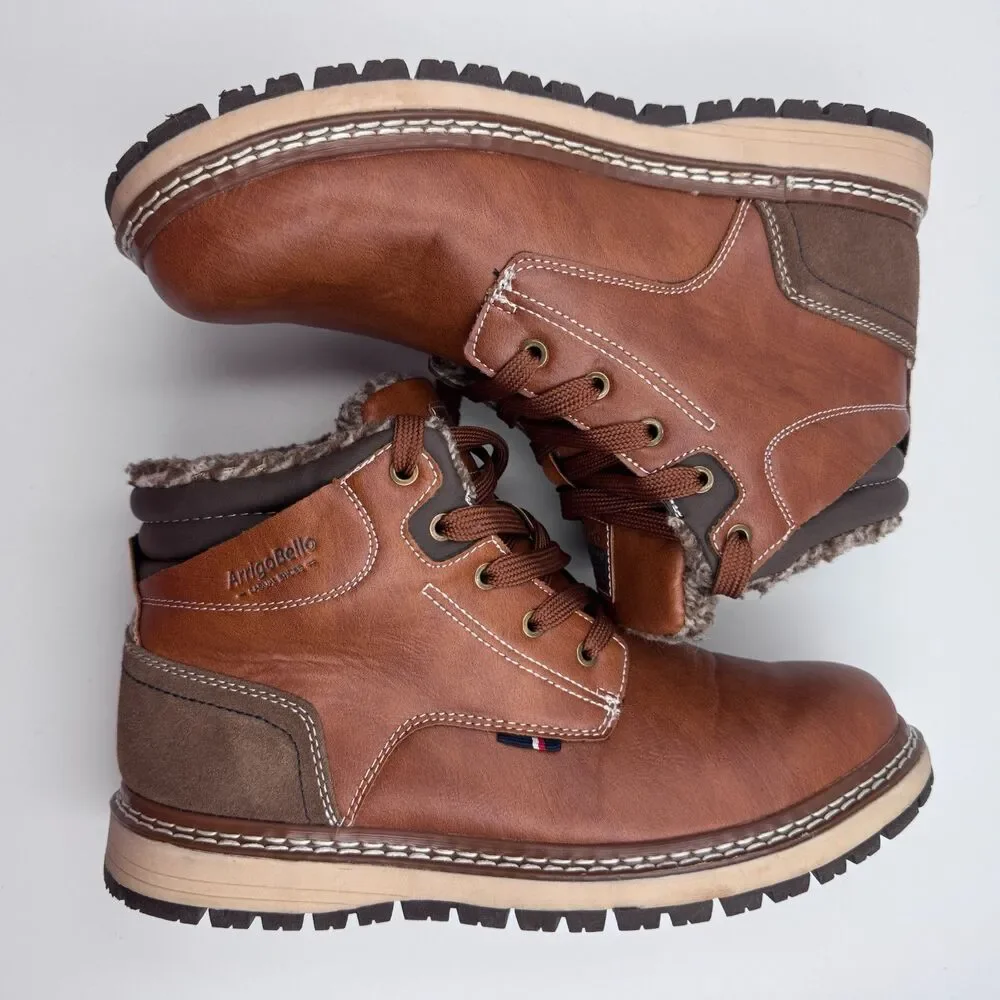 Arrigo Bello Mens 8 Brown Leather Fur Lined Hiker Boots AM9058-3